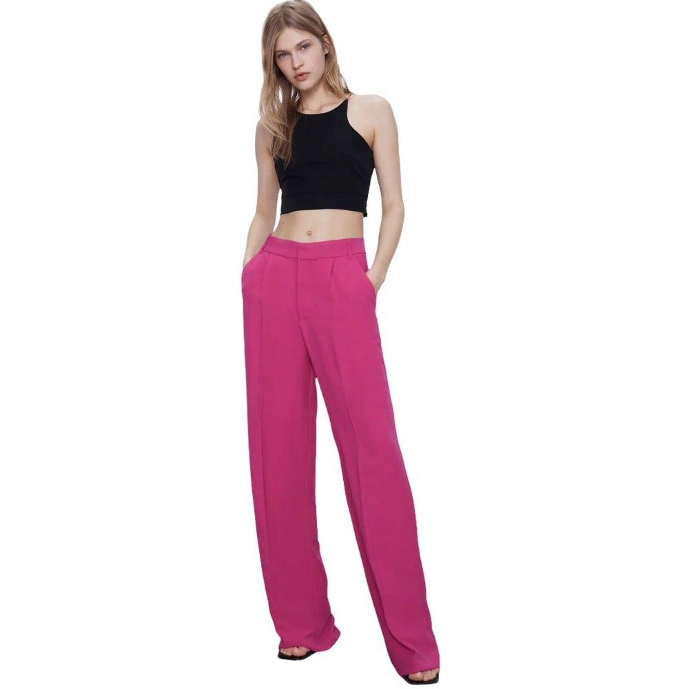 Zara Women Medium Pink Fuchsia Wide Leg Trousers w
